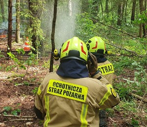 strażacy gaszący pożar