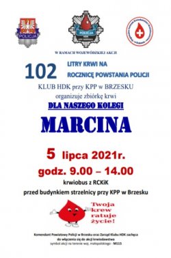 plakat akcji &quot;102 litry krwi na 102 rocznicę powstania Policji&quot;