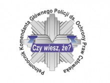 gwiazda policyjna, na szarfie napis czy wiesz, że?, wokół gwiazdy opis Pełnomocnik Komendanta Głównego Policji ds. Ochrony Praw Człowieka
