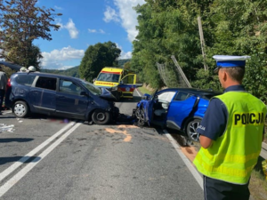 policjant pracuje na miejscu wypadku